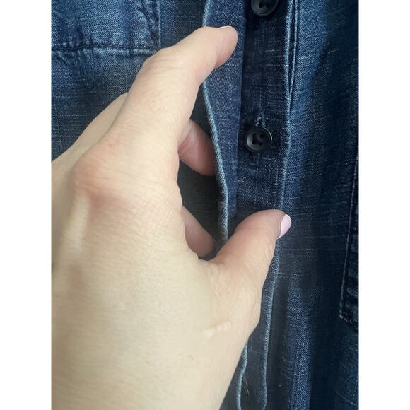 ANN TAYLOR LOFT Linen Blend Drawstring Waist Roll Tab Sleeve Denim Jumpsuit - Picture 6 of 14